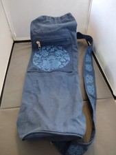 Gaiam Blue Embroidered Design Canvas Cargo Zip Pocket Yoga Mat Bag w/Drawstring