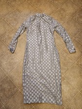Fashion Nova "Checkmate Checkered" Long Sleeve Maxi Dress Silver Size 1X