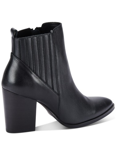 AQUA COLLEGE Womens Black Reese Pointed Toe Block Heel Leather Booties 10 M - Picture 2 of 11