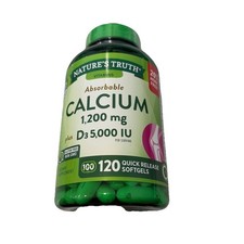 Absorbable Calcium 1200mg Plus with D-3 5000 IU 120 Softgels Non-GM Gluten Free