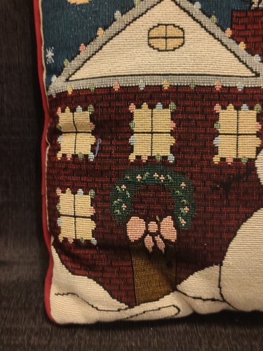 Vintage Wandteppich Home For The Holidays Schneemann Weihnachten Kissen - Bild 2 von 8