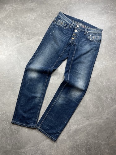 Dsquared2 Navy Cut Jeans Men’s Size 50 Distressed Italian Denim D2 Patch Made IT - Picture 7 of 13