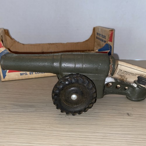 Vintage Conestoga Big Bang Cannon 60mm Cast Iron Toy Rubber Wheels Box Parts - Picture 2 of 8