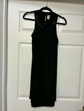Sangria Cocktail Dress Womens 10 Black Beaded Neck Sleeveless Party Midi