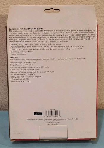 RadioShack • 350W DC-TO-AC Power Invertor • Mo# 22-152 • Brand New/Open Box! - Picture 2 of 4