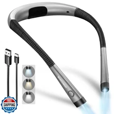 Glocusent Book Light, 3-Color and 6-Brightness Reading Light, Bendable Neck L