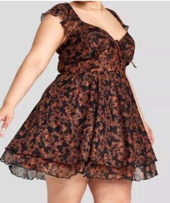 NWT Wild Fable Dress Juniors Size Medium Rust Butterfly Print