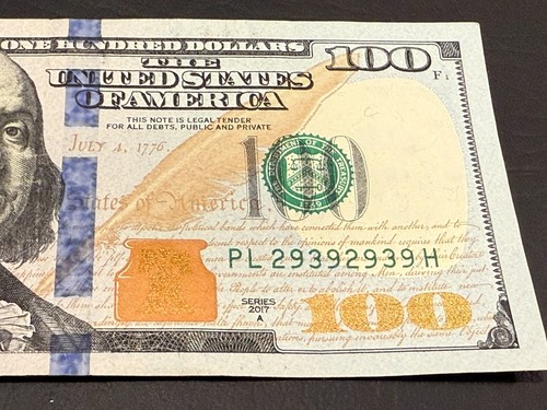 $100 One Hundred Dollar Bill, Fancy Serial Number, Repeater, 2939 2939 - Picture 3 of 4