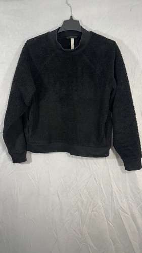 Athleta Asana Sherpa Pullover Sweatshirt Black Size Medium Women’s Crewneck - Picture 1 of 10