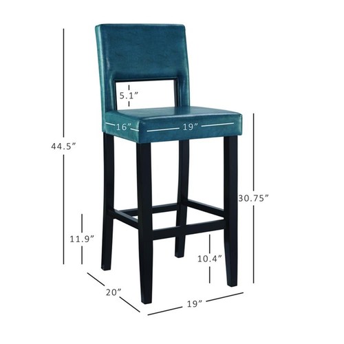 Linon Vega 30.5" Agean Blue Faux Leather Upholstery Wood Bar Stool in Black - Picture 9 of 11