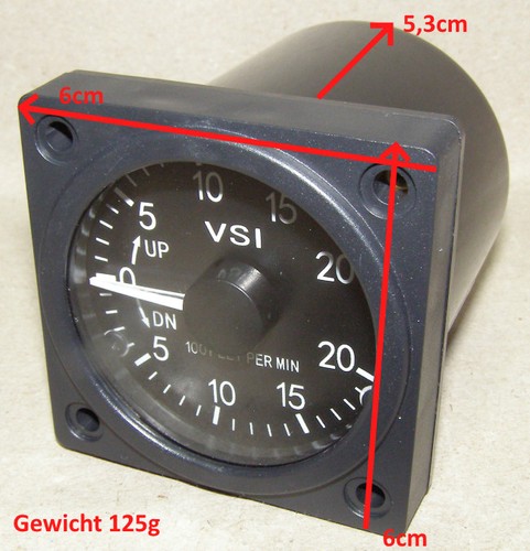 Indicador de velocidad vertical VSI2-20FM +/- 2.000 pies/min, 57 mm medidas de montaje - Imagen 2 de 5