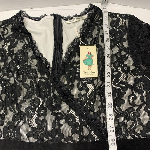 Nemidor Black Lace Surplice Dress Sz 18 Tea Length Mother of Bride/Groom - Picture 4 of 6