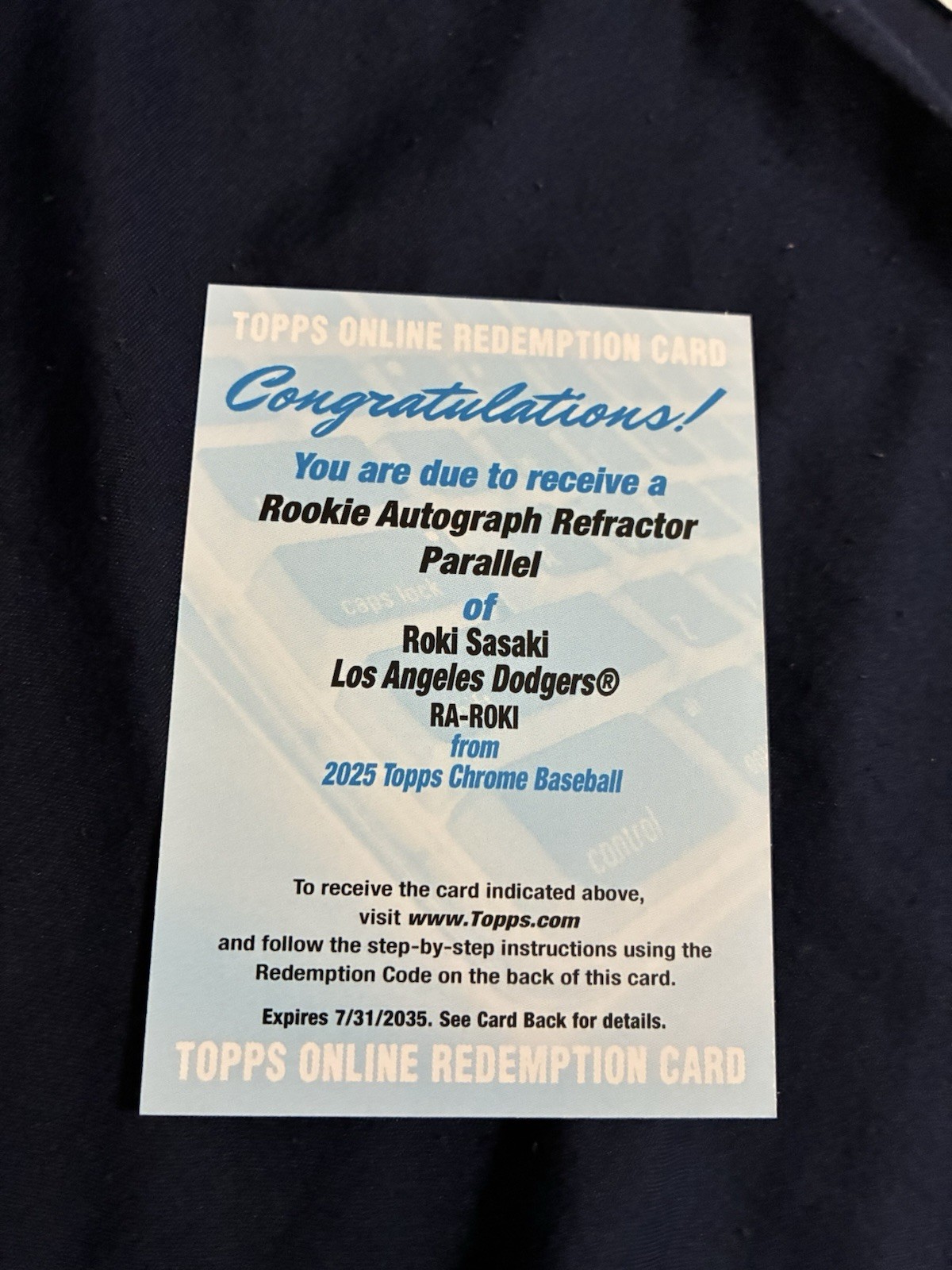 2025 Topps Chrome Roki Sasaki Rookie Refractor Auto Redemption #/499