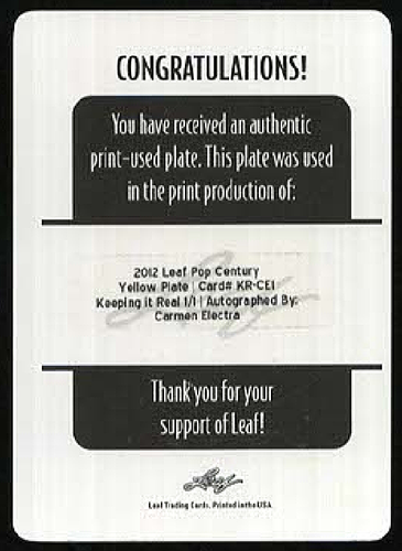 2012 Leaf Pop Century CARMEN ELECTRA Autograph Yellow Printing Plate Auto #1/1 - Picture 2 of 2