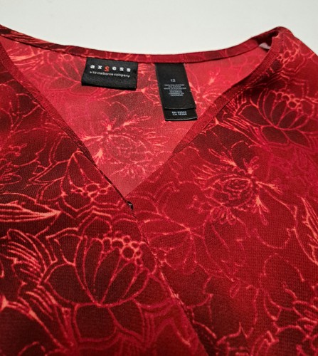 Axcess Liz Claiborne Größe 12 Damen rot Blumenmuster Bluse V-Ausschnitt Langarm - Bild 3 von 9