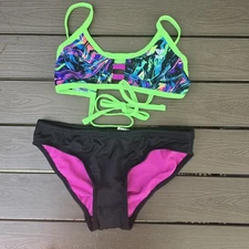 TYR Women's Durafast Penello Tieback Green/multi Workout Bikini Sz S NEW No Tags