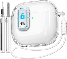  with Safety Lock Compatible with AirPods 4 Case with Cleaner Kit,Clear Soft TP