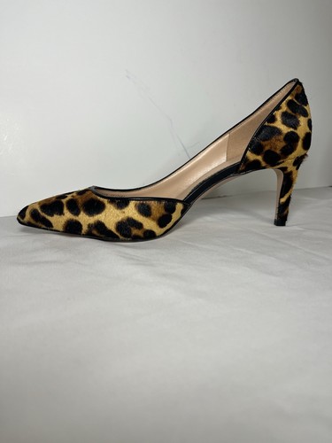J Crew Leopard Heels Low Stiletto D’Orsay Size 6.5 Calf Hair Leather Italy - Picture 2 of 9