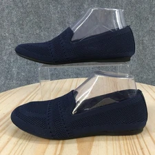Time And Tru Shoes Womens 7 Casual Slip On Knit Loafers Navy Blue Fabric Flats
