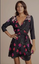 Dancing Leopard Teagan Mini Wrap Dress Size 12 Black Poppy Floral NWT RRP £48
