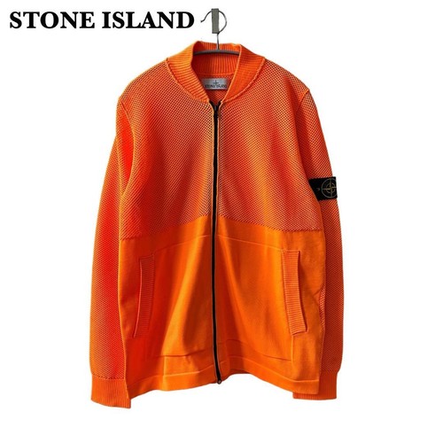 Blusa de malla Stone Island para hombre cremallera completa talla L parche con logotipo naranja usado de Japón - Imagen 11 de 11
