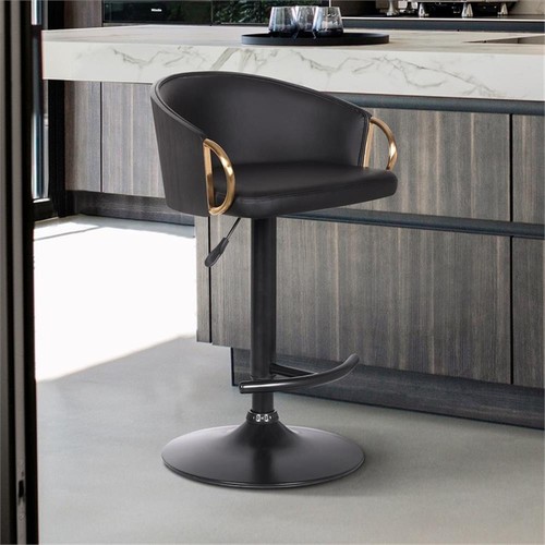 Armen Living Solstice 24.25-32.25" Modern Metal Swivel Bar Stool in Black/Gold - Picture 7 of 7