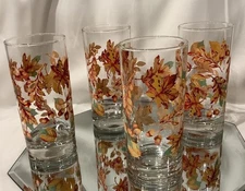 Crisa Libbey Autumn Fall Leaves 6” Tumbler Ice Tea Glass - Set of 4