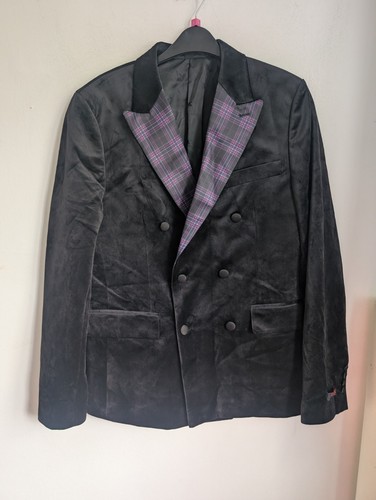 Devil's Advocate Black Velvet Blazer Contrast Collar Size 40R (T23)