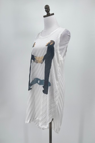 Bernhard Willhelm White Monkey Graphic Pleated Mini Tank Dress Sz S - Picture 3 of 8