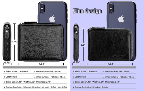 Men's Zipper Wallet Leather Bifold Wallets Slim RFID Blocking Zip Around Cred... - Picture 5 of 7
