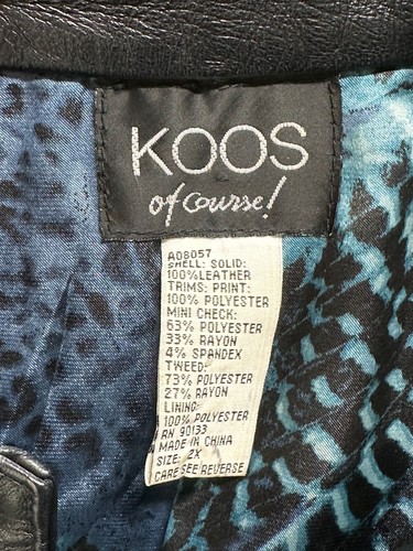 Koos Of Course Jacket Womens 2X Black Leather Mixed Media Animal Print Artsy - Picture 8 of 11