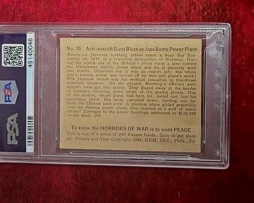 1938 Horrors of War #35 Anti-Aircraft Guns Blaze as Japanese PSA VG-EX-4 - Bild 4 von 4