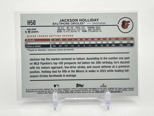 💎Jackson Holliday 2024 Topps #H50 Rookie (RC) Baltimore Orioles 🔥 - Picture 2 of 2