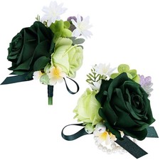 2 Pieces Artificial Rose Corsage and Boutonniere Set, Grooms Bridal Wedding F...