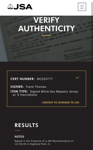 Camiseta deportiva firmada por Frank Thomas con inscripción auténtica majestuosa de los Medias Blancas certificado de autenticidad JSA - Imagen 11 de 11