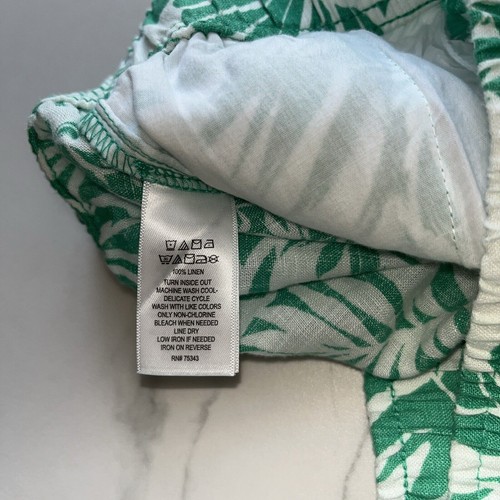 Nicole Miller 100% Linen Wide Leg Pants Elastic Waist Green Floral Sz Large NWT - Picture 4 of 10