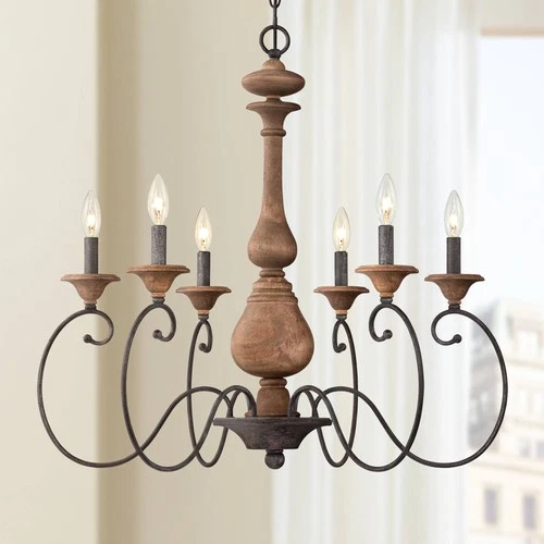 Quoizel Auburn 28" Wide 6-Light Rustic Traditional Wood Chandelier - Picture 1 of 5
