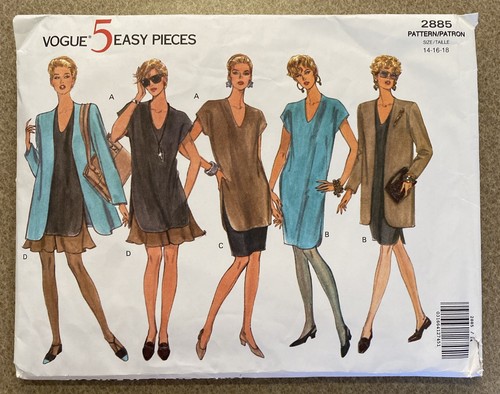 Vogue 5 Easy Pieces Pattern 2885 Jacket Dress Top Skirt Shorts 14-16-18 UNCUT FF - Picture 1 of 16