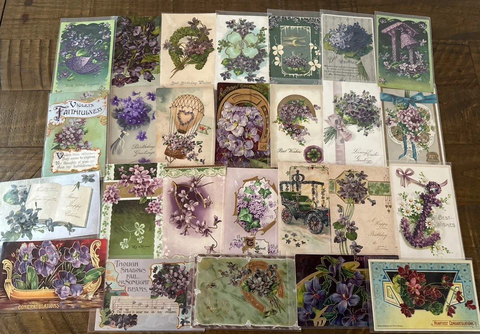 Lot of 25 Vintage~Antique Greetings Postcards w/ Violets Flowers~in Sleeves~k438 - Image 3 of 3