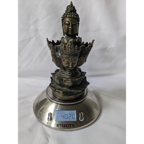 Antique Brass 5 Headed Kwan-yin Avalokiteshvara Goddess Statue Buddhist Tibet - Picture 12 of 13