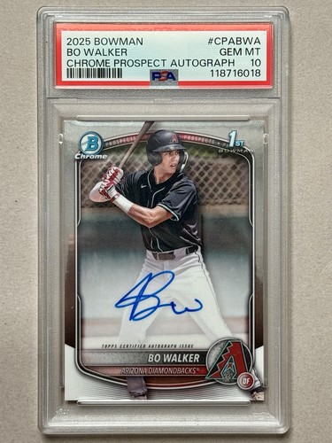 2025 Bowman Chrome Prospect Autograph CPABWA Bo Walker Diamondbacks PSA 10 POP 1 - Picture 1 of 2