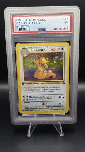 Dragonite 4/62 [1st Edition] — PSA 7 — Fossil — WoTC Holo Vintage Pokemon Card