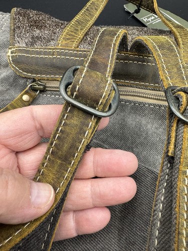 Myra Bag Handmade Compulsory Backpack Upcycled Canvas & Cowhide Leather NWT Boho - Picture 11 of 24