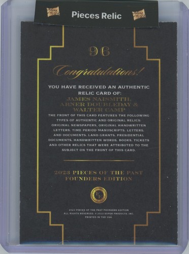 2023 Founders Triple Relic #96 Naismith Doubleday Camp Pieces of the Past - Bild 2 von 2