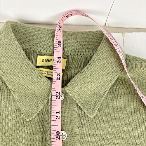 De Bonne Facture Olive Green Knit Polo Shirt–Short Sleeve, Italian Craftsmanship - Picture 6 of 14