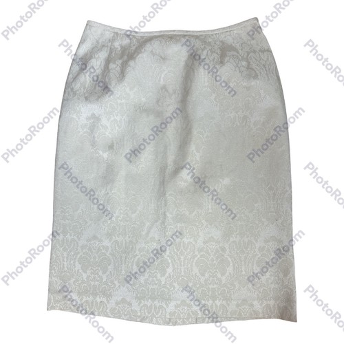 De Colección Kasper 2 piezas Chaqueta Falda Conjunto 8 Blanco Satén Paisley Tapiz Negocios Iglesia - Imagen 4 de 6