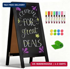 4 THOUGHT A-Frame Double-Sided Magnetic Chalkboard 40"x20", Solid Pine Wood Free