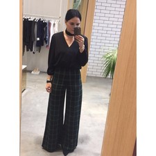 NWT Alice + Olivia Athena Wide-Leg Plaid Trousers in Black & Green Size 4