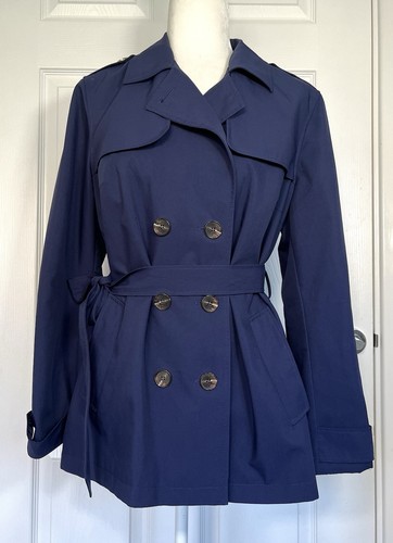 M&S Damen Trenchcoat Jacke Gr. UK 16 kurz zweireihig marine Taschen