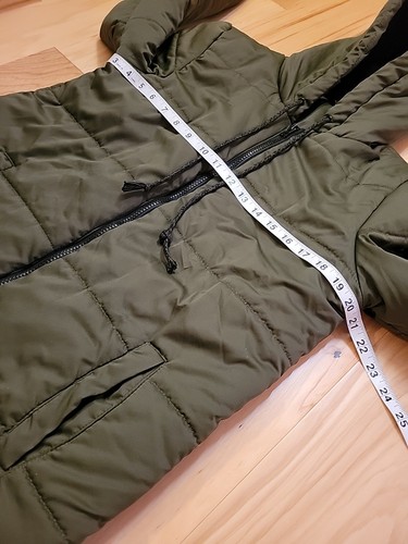 Fabletics Puffer Jacket Womens Size Small Olive Green Hooded Full Zip Side Zip - Picture 14 of 14